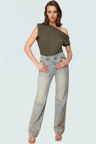 Frm Regular Kalıp Polyester Bluz Yazlık Şıklık Seçkin Malzeme haki