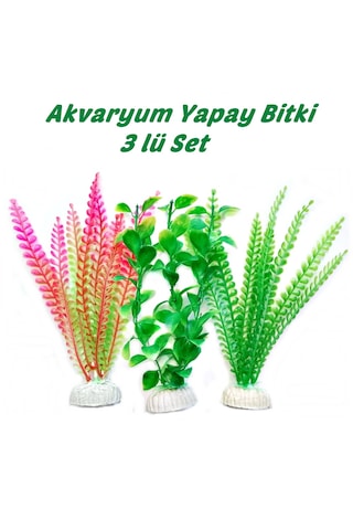 Plastik Süs Yapay Akvaryum Bitkisi Dekoru 20 Cm 3 Lü Set