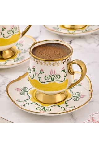 Aryıldız Eros 12 Parça 6 Kişilik Kahve Fincan Takımı Sarı 90 Ml Çok Renkli