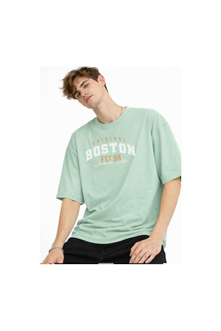 Misa Tahtakale Boston - Baskılı Oversize Tişört Su Yesılı Çok Renkli