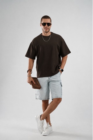 King Brich Oversize Kalıp Basic %100 Pamuklu Erkek Tişört Kahverengi