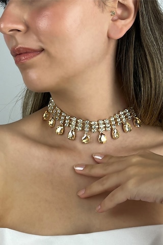 Furtek Aksesuar Kadın Fragranza Model Kristal Zirkon Taşlı Gold Kaplama Kolye Altın