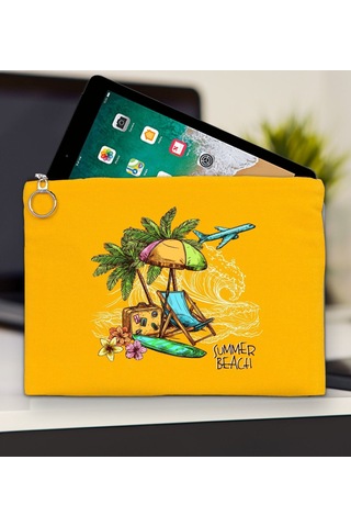 Bk Gift Yaz Temalı-9 Sarı Tablet Çantası 30x21cm, Apple iPad Uyumlu Çantası, Baskılı Tablet Kılıfı
