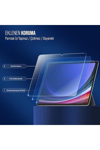 Tablet İçin Tasarlanmış Uçtan Kenara Kapsama Tam Koruma Dayanıklı Temperli Cam Galaxy Uyumlu Tab S9 X710