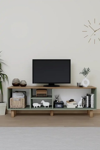Bohem Serisi Natura Yeşil Pvc Hasır Desen Tv Ünitesi Yeşil