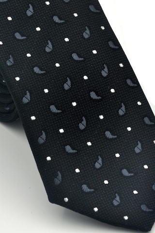 Gaffy Beyaz Füme Desenli Siyah Dokuma Kumaş Mendilli Slim Fit Kravat // Sdk-2612-1 Siyah