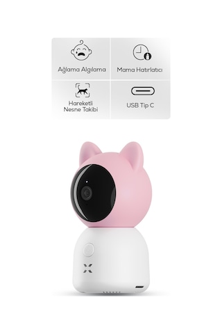 Xenon Smart Bebek Kamerası 3MP 5" Lcd Monitör - Mobil Kontrol - Ninni - Hareket Algılama, Gece Görüş Pembe-x7202 - Pembe