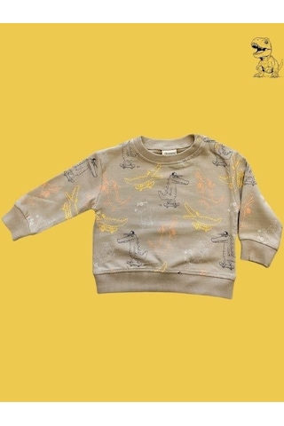 Cantoy Erkek Bebek Dinazor Desenli Sweatshirt-15354 Kahverengi