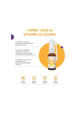 Vitago Daily Vitamin D3 1000 IU Sprey Takviye Edici Gıda 20 ML