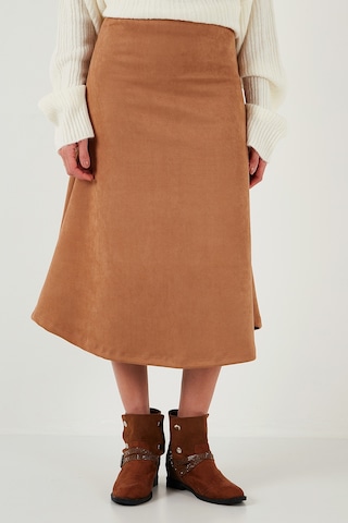 Lela Streç Regular Fit Yüksek Bel Midi Boy Süet Çan Bayan Etek 5866180 Vizon