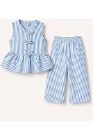My Kids Wear Kız Çocuk Bella Fiyonk Detaylı Alt Üst Takım 12802 Mavi