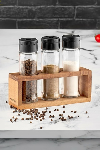 Joy Kitchen Lisa Ahşap Baharatlık Seti 3'Lü Siyah Kapak