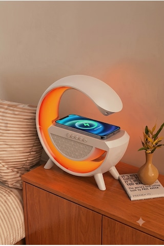 Forlife Fl-8093 G Tasarım Akıllı Gece Lambası Wireless Şarjlı Bluetooth Speaker 321-6 Beyaz