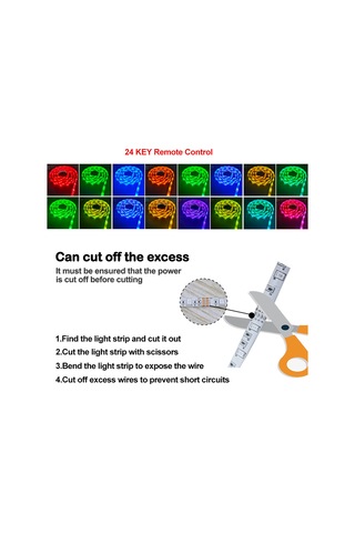 Padalink Rgb Led Işık Şeridi 5v 24 Tuşlu Kumanda 5050 Smd 60 Işık/m 5 Metre Ip65 Su Geçirmez Pil Kutusu Tv Arka Plan Dekorasyonu Diğer