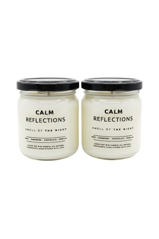 Calm Reflections Çiftli Soya Mum Seti El Yapımı Kokulu Doğal Mumlar, Nane-tarçın-çikolata-vanilya Aromalı, Çok Renkli