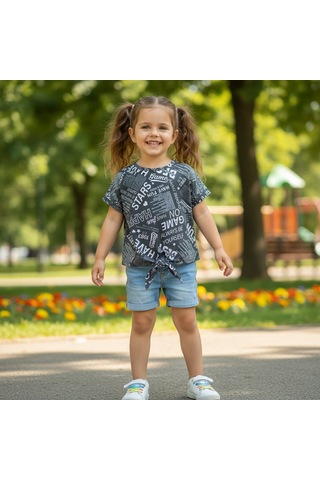 Bonbon Çocuk Bağlama Detaylı Crop Tshirt Cb1021 SIYAH