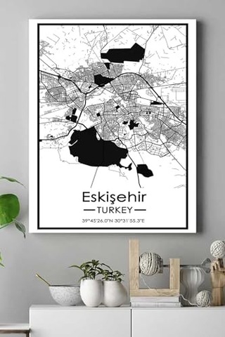 Pster18624 Eskişehir Harita Dekoratif Tasarım Kanvas Tablo 50 X 70