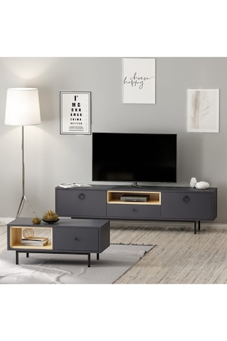 Naturel Tv Ünitesi Ve Orta Sehpa Takım 2'li Set Antrasit Antrasit