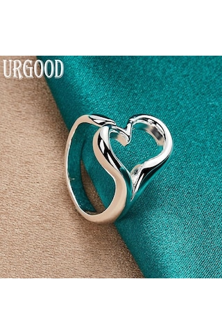 925 Ayar Gümüş Ayarlanabilir Kalp Yüzük Romantik Hediye Moda Takı