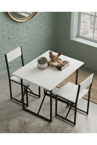 Kenzlife Masa Sandalye Takımı İznik Byzsyh 75 070 60 Masa 2 Sandalye Set Beyaz