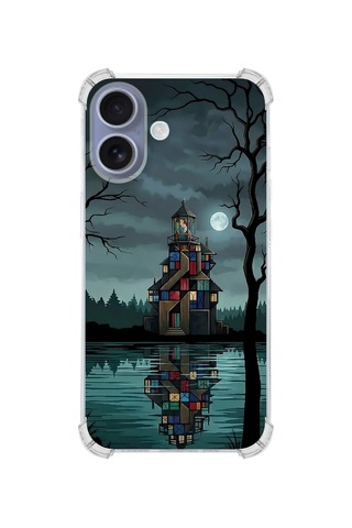 Printify Apple iPhone 16 İle Uyumlu Simya Serisi Gölge Ve Cam Tasarımlı Uv Baskılı Köşe Korumalı Antişok Kılıf Şeffaf