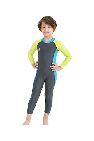 Geeksen Çocuklar İçin Uzun Kollü Güneşten Koruyucu Hızlı Kuruyan Tek Parça Yüzücü Kostüm - Koyu Gri Xxl Koyu Gri