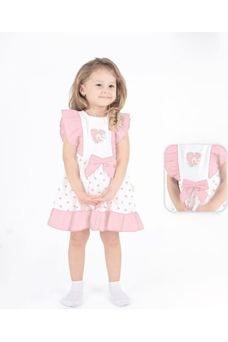Miniğimin Cicileri Ayıcıklı Fırfırlı Kız Çocuk Elbise - Pembe Pembe