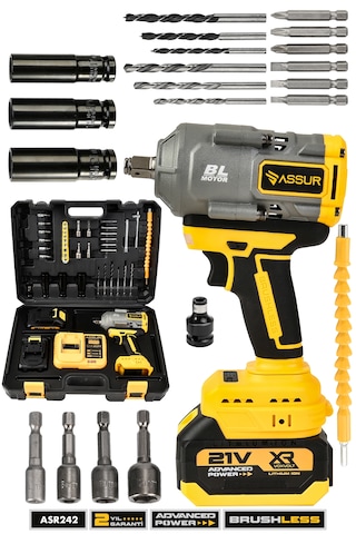 Assur ASR242 21V Çift Akü 1100NM Somun Sıkma Sökme Sarı