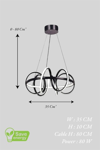 Ey Shop Siyah Çember Model 3 Renk Led Avize Beyaz&sarı&günışığı Siyah