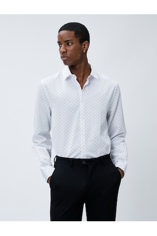 Koton Spor Gömlek Geometrik Detaylı Klasik Yaka Slim Fit Non Iron Beyaz Desenli 4wam60015hw 4WAM60015HW0D0 Beyaz