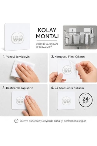10 Lu Güçlü Kendinden Yapışkanlı Kancalar, Köşe Rafı Banyo Rafı Duş Rafı Kancası, Su Geçirmez Askı Raf Tu Genel