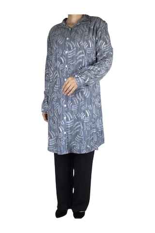 Kadın Önü Düğmeli Yakalı Kol Manşetli Gömlek Mavi