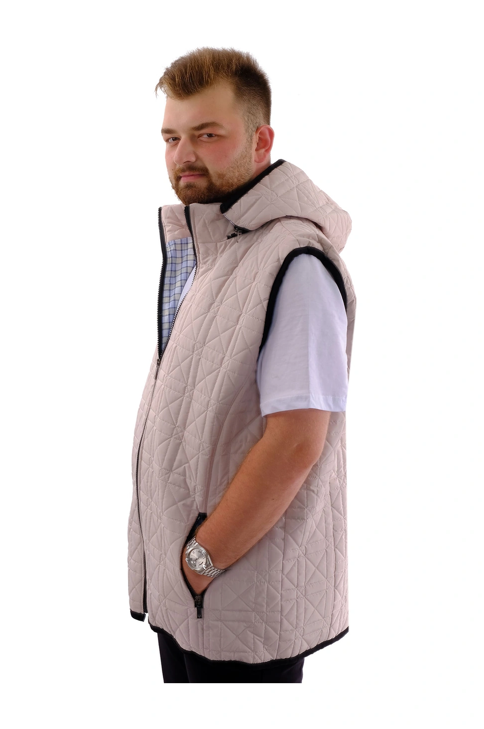 Mode Xl Büyük Beden Erkek Kapitone Yelek U24702 Açık Gri Gri Melanj