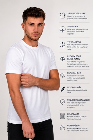 Luxıc Core Erkek Slim Fit Beyaz Bisiklet Yaka Pamuk Penye Günlük Rahat Basic Tişört