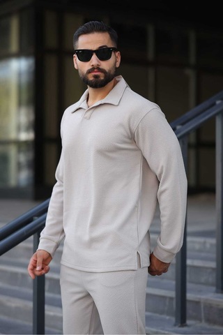 Mfz Giyim Petekli Alt Üst Pantolon Ve Patlı Yakalı Erkrk Sweat Takımı Gri
