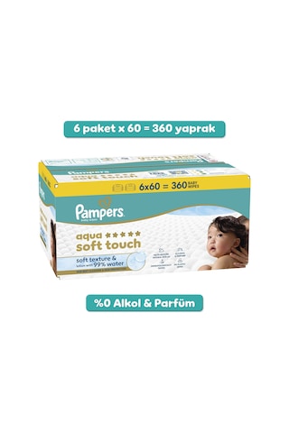 Prima Pampers Islak Havlu Mendil Aqua Soft Touch 6'lı Set 360 Yaprak