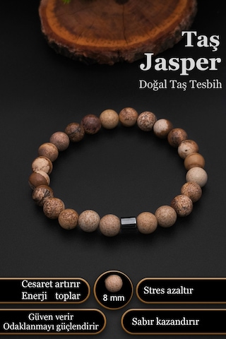 Doğal Taş Bileklik Erkek Kadın Taş Jasper Bileklik 8 Mm Bt048 Kahverengi