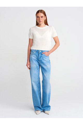 Dilvin 71775 Kalın Kumaş Geniş Straight Denim Pantolon Mavi