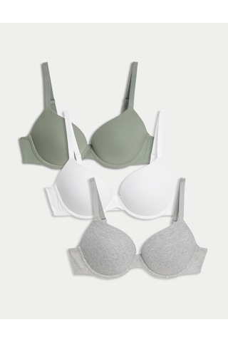 Marks & Spencer 3'lü Pamuklu Push Up T-Shirt Sütyeni T33006810 Yeşil