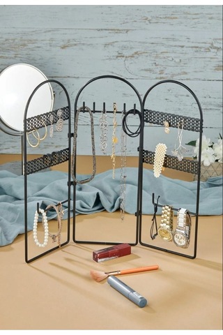 Bayev Metal Takı Düzenleyici Küpe Organizeri Dekoratif Takı Standı 3 Parça Kolye Yüzük Küpelik