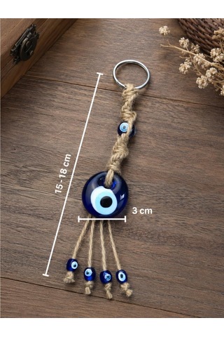 Makrome Anahtarlık Cam Nazar Boncuklu Jüt İpli 15-18 Cm