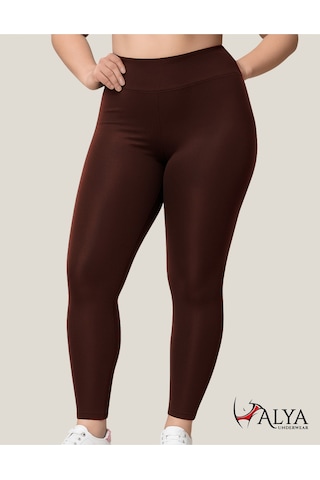 Toparlayıcı Yüksek Bel Kadın Günlük Spor Parlak Tayt Kahverengi