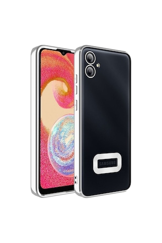 Galaxy A04e Kılıf Kamera Korumalı Logo Gösteren Zore Omega Kapak Gümüş