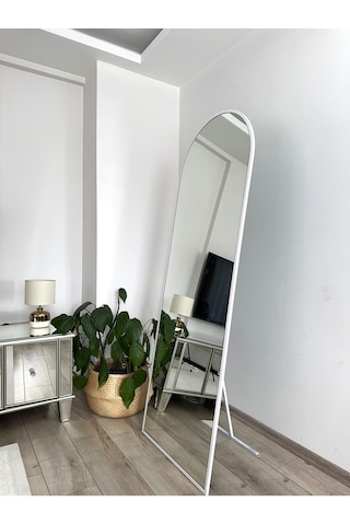 Effe Beyaz Metal Çerçeveli 180x70 Cm Oval Ayaklı Boy Aynası