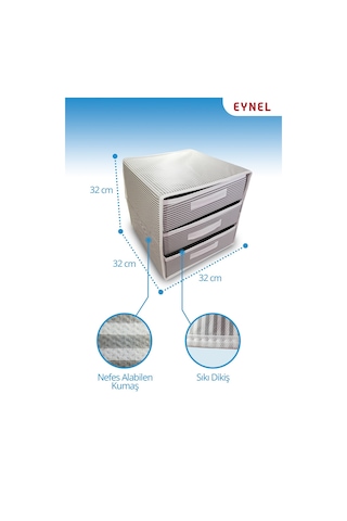Katlanabilir Üç Çekmeceli Dolap Çamaşır Organizeri Takı Kutusu Gardrob Kumaş Düzenleyici 32x32x32cm Çok Renkli