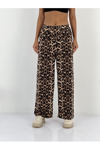 Miss Poem Kadın Leopar Desenli Bej Bol Pantolon Leopar