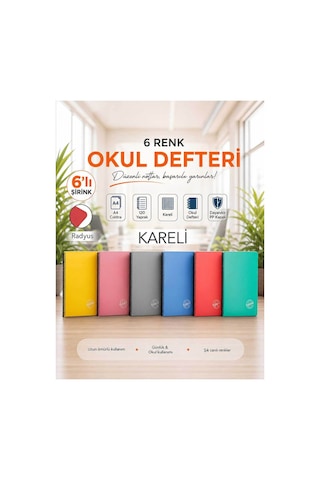 Contra Pp Kapak Spiralli 120 Yaprak A4 Kareli 6 Adet Defter Çok Renkli