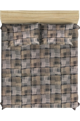 Çift Kişilik Lastikli Çarşaf 160x200 Ve Iki Adet 50x70 Yastık Kılıfı Ekose