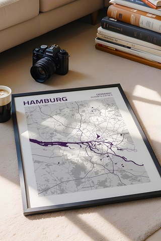 Hamburg Almanya Germany Haritası Çerçeveli Tablo Lüks Salon Ofis Duvar Dekorasyonu Hediyelik Tablo