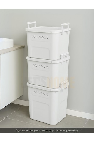 3 Lü Set Soğanlık Sepet Havalandırmalı Erzak Kutusu Bpa Free Sebzelik Saklama Kutusu Beyaz 90 Lt Beyaz